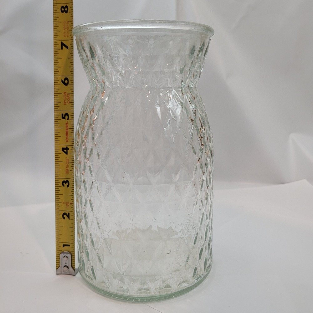 Vintage Glass Vase Diamond Point Textured Clear‎ Flared Rim 7 Inch Decor